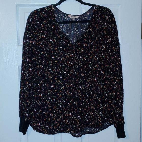 Juicy Couture Tops - JUICY Couture Womens Black Floral Long Sleeve Blouse Size Small